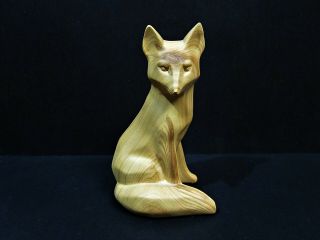 Sitting Wolf Faux Wood Carving Figure Statue Wildlife Wolf Dog Husky Wolves 7.  75