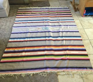 Vintage Huge Mexican Saltillo Serape Woven Rug Blanket Southwest 64 " X 94 "