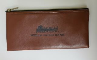 Vintage Wells Fargo Bank Deposit Bag,  Money Bag,  With Zipper.  Brown.