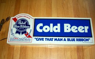 Vintage 29 " Pabst Beer Lighted Sign - - Give That Man A Blue Ribbon