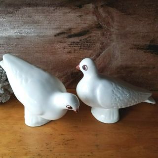 Two White Ceramic Turtle Doves For Christmas Display Medium Size Pair (2)