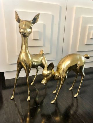 Vintage Pair Large Mid Century Hollywood Regency Brass Deer Bambi Doe Fawn 22”