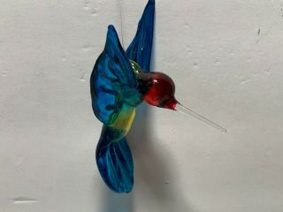 Blown Glass Figurine Bird Hanging Red And Blue Hummingbird Ornament Window Decor