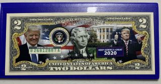 Donald Trump President Campaign,  Colorized 2 Dollar Bill Legal Tender Bank Note