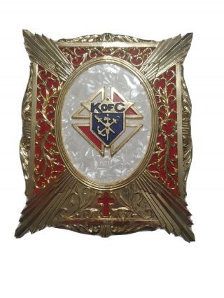 Vtg Knights Of Columbus Memorial Plaque With Inlay Pearl Gold