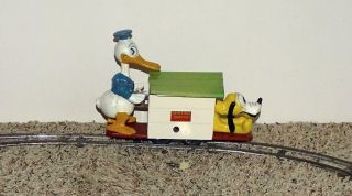 Disney 1936 " Lionel " Donald Duck & Pluto Handcar Windup Toy,  2 Rail Track,  Key,  Ex