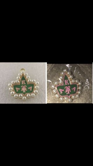 For Alpha Kappa Alpha Aka Pink And Green Pearl Ivy Charm And Brooch/pin