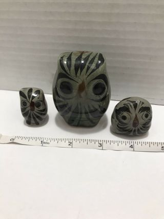 Vtg 3 Pc Set Tonala Owl Mexican Pottery Folk Art Hand Painted Ceramic Figures