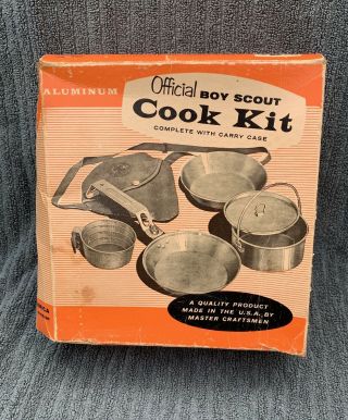 Vintage Boy Scout Bsa Official Mess Kit Pan Cook Set 1960 5 Piece Camping
