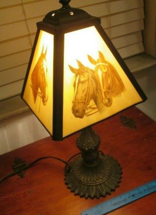 Horse Horses Vintage Meyda Glass 17 " Table Lamp 5 Pounds 5 Inch Base