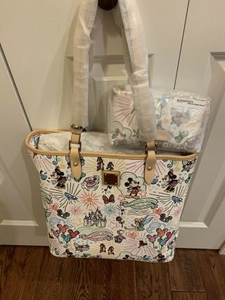 Nwt Disney Dooney & Bourke Sketch Shopper Large Tote With Small Cosmetic Bag