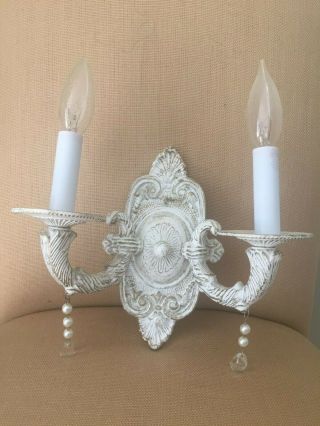 Pair (2) White Shabby Chic / French Country Double Arm Candlestick Wall Sconces 2