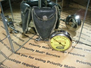 Show Quality Vintage Model A Ford Tire Gauge Antique Us Black Pouch Display