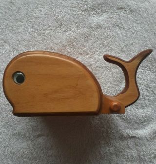 Rare Vintage Whale Fish Wooden Coin Bank Hand Made