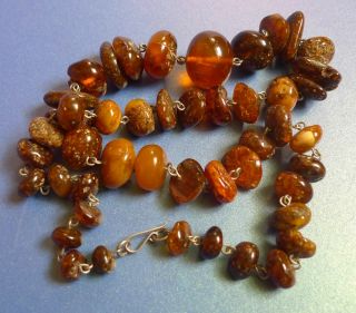 A3 Vintage Jewelry Multi - Color Baltic Amber Natural Round Beads Necklace 40g