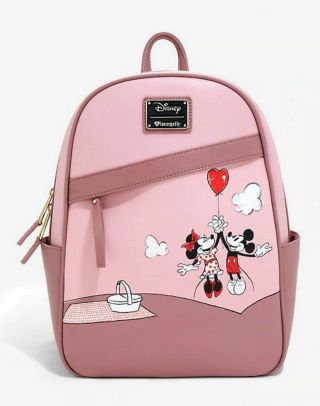 Disney Loungefly Mickey And Minnie Pink Balloon Mini Backpack Bag Nwt