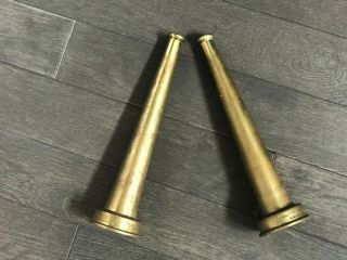 2 Vintage Brass 10” Fire Hose Nozzles By Powhatan B&i