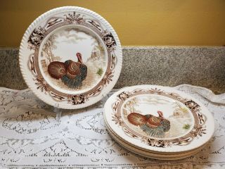 Vintage 6 Johnson Brothers Barnyard King Turkey Dinner Plates Thanksgiving