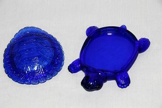 Vintage Cobalt Blue Glass Turtle Candy Dish /Trinket Box with Lid 2