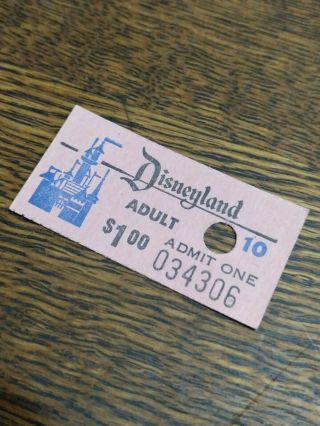 Very Rare Vintage Disneyland $1.  00 Admit One Adult Ticke From 1950 