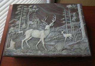 Incolay Stone Box Jewelry Box Handcrafted Vintage 1991 Deer Forest