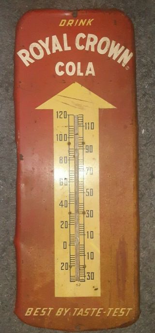 Vintage 1954 Drink Royal Crown Rc Cola Metal Advertising Thermometer Sign