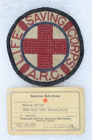 Red Cross: Life Saving Corps Round Patch W/1927 Id Card