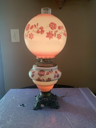 Vintage Hurricane Gone With The Wind Lamp Pink Shades