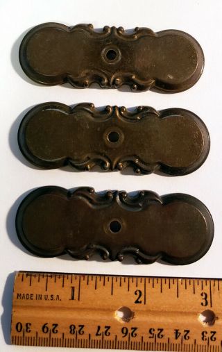 3 Vintage Brass Back Plate For Drawer Pulls Marked 1,  2 & 3