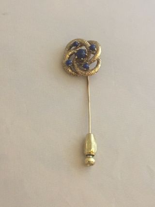 Vintage 14k Yellow Gold Stick Pin W/ 5 Blue Lapis Stone Cabochons