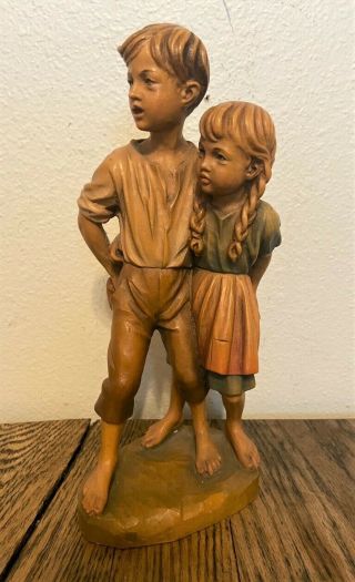 Vintage Anri Wood Carving Carved Figures Statues - Hansel & Gretel - 10 ",  Italy