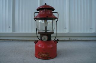 Vintage Coleman 200a Red Single Mantle White Gas Camping Lantern 11 Of 1952