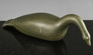 Vintage Inuit Carved Green Soapstone Sculpture Of Resting Bird Lizzie Crow E9247
