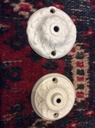 2 Antique French Ceramic Ceiling Roses Pendant Light