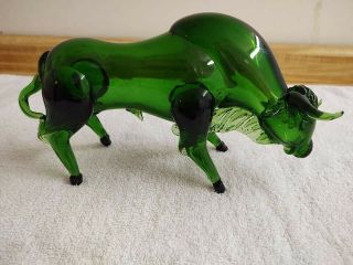 Vintage Murano Green Art Glass Large Bull Figurine