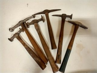 Old Vintage Mechanics Tools Body Metal 6 Hammers 2 Dollies