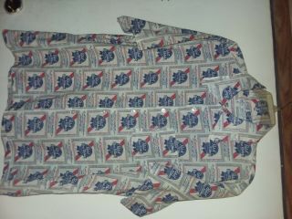 Vintage Polyester And Cotton Pabst Blue Ribbon Short Sleeve Button Dow Shirt Xl