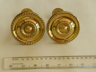 Large Solid Brass Curtain Tie Backs - Rosette Style - 77cm Wide