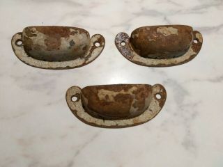 3 Metal Vintage Antique File Cabinet Bin Drawer Pull Cup Handle Shabby Chic