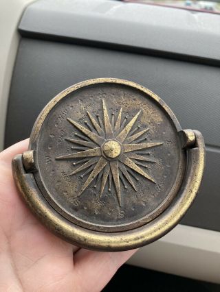 Vintage Keeler Brass Nautical Compass Single Drawer Pull Knob Handles Drop