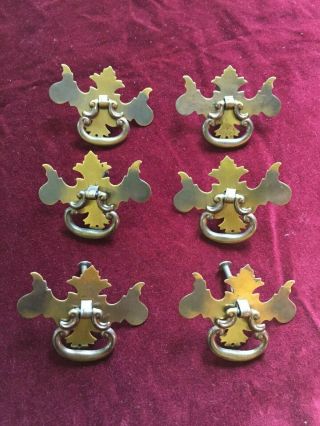 Set Of 6 Vintage Brass Drawer Pulls Chippendale W Drop Pull And Center Screw