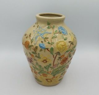 Vintage Robinson Ransbottom Pottery Floral Vase Hand Painted Roseville Oh Signed