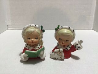 Vintage Napco Christmas 1957 Singing Girl & Boy Head Vases