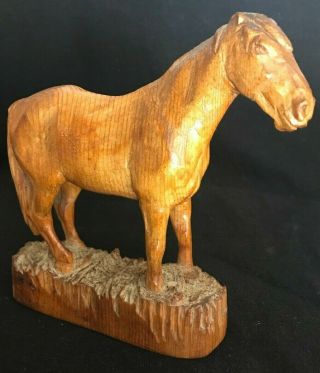 Carved Wood Wooden Horse Statue Figure Vintage Art Figurine Sculpture HF Branded 2