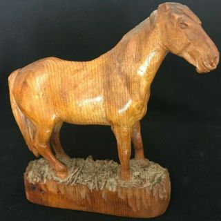 Carved Wood Wooden Horse Statue Figure Vintage Art Figurine Sculpture HF Branded 3