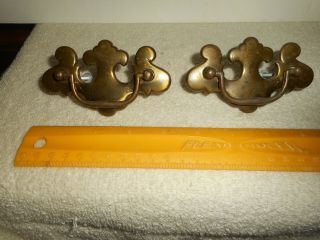 Vintage Brass Drawer Pulls Chippendale Style 4 " X 2 1/2 " Swing Bail Handles Pair