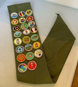 Vintage 80s 90s Boy Scouts Of America Merit Badge Sash 23 Merit Bsa Sewn On
