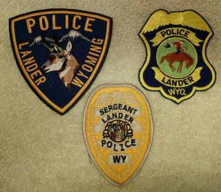 3 Different Lander,  Wyoming Police Patches