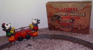 Disney 1934 " Lionel Mickey Mouse Hand Car ",  Box,  8 Pc.  Track,  Key