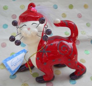 Red Hat Cat " Teresa ",  Classic Whimsiclay,  Helps Animals,  Matching Pin